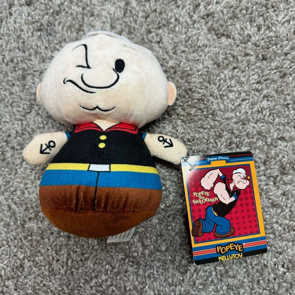 Popeye The Sailorman Plush Kellytoy Flat Bottom 8" Stuffed Doll Kids Toy NWT